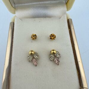 Black HillS Gold Birthstone Topaz Leaf Earrings and Stud Set